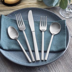 Acopa Phoenix Satin 18/0 Stainless Steel Forged Flatware 5 Piece Set - Sample