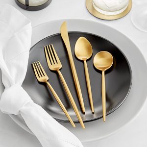 Acopa Odin Gold 18/8 Brushed Stainless Steel Extra Heavy Weight Forged Flatware 5-Piece Set